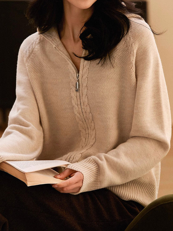 Ava Loose Double Zipper Hooded Knitted Cardigan