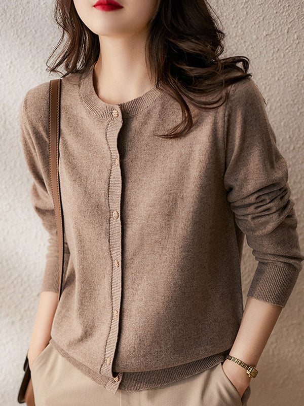 Sophia Classic Crew Neck Solid Color Knitted Cardigan