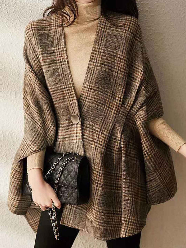Raya Vintage Plaid Shawl Coat