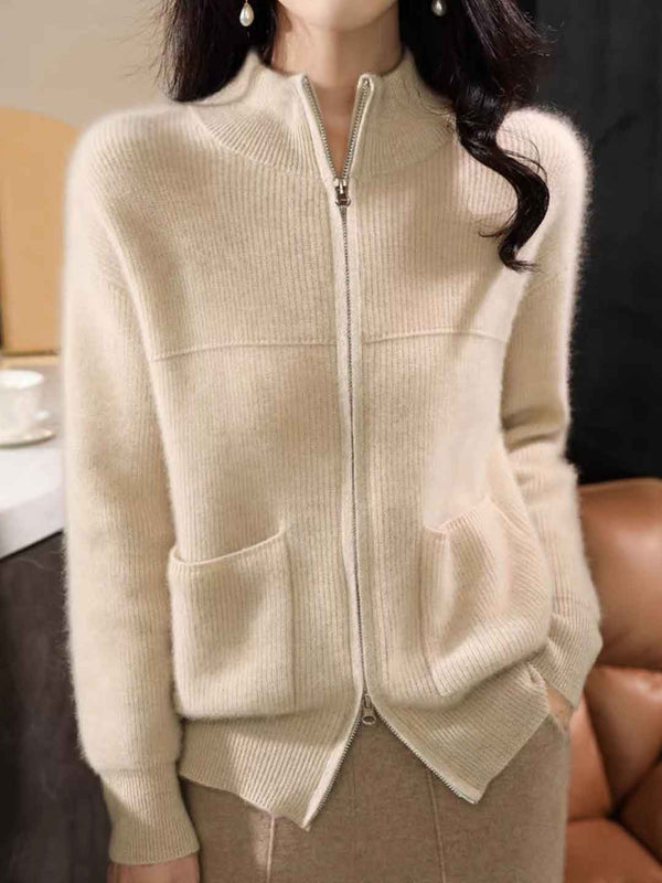 Hannah Loose Turtleneck Zippered Knitted Cardigan