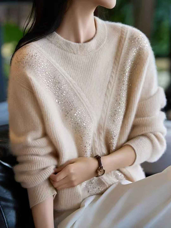 Sophie Loose Crew Neck Rhinestone Pullover Knitted Sweater