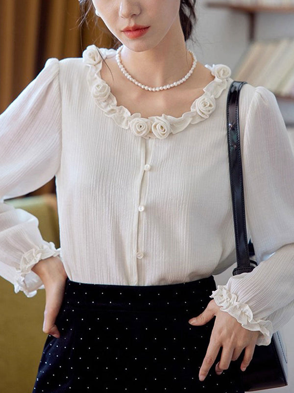 Lauren Vintage Auricular Neck Flower Top