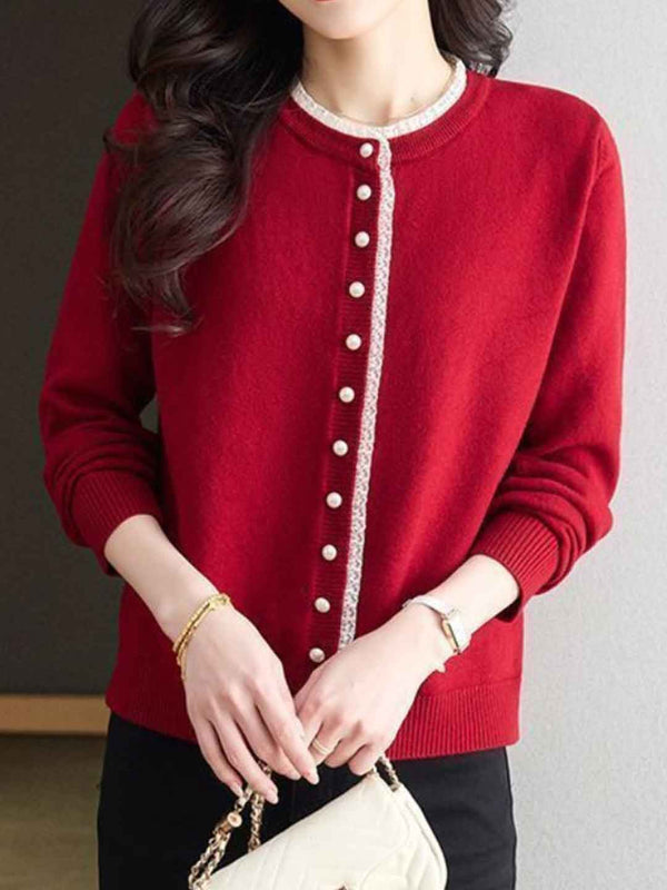 Emma Loose Crew Neck Lace Knitted Cardigan