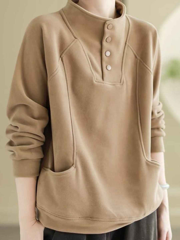 Maria Loose Turtleneck Solid Color Velvet Sweatshirt