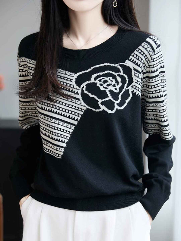 Ella Classic Crew Neck Jacquard Knitted Sweater