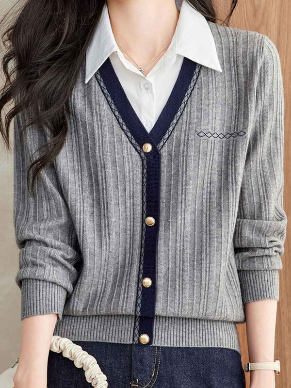 Jasmine Casual Colorblocked Mock Two-Piece Top-Gray