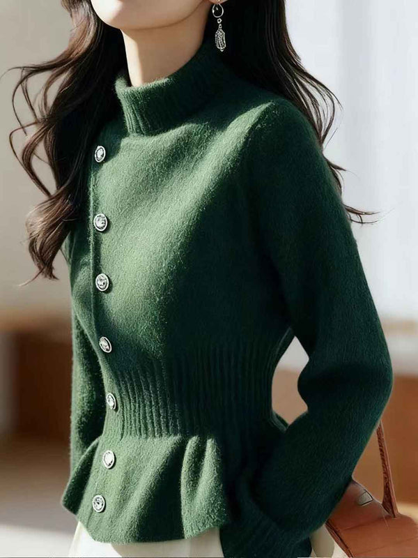 Valeria Slim Turtleneck Solid Color Pullover Knitted Top