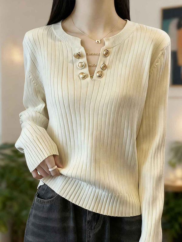 Trinity Elegant V-Neck Chain Knitted Top