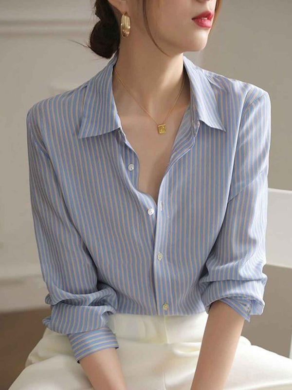 Sophie Classic Polo Collar Striped Shirt