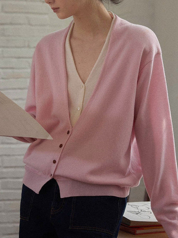 Andrea Classic V-Neck Faux Two-Piece Knitted Cardigan