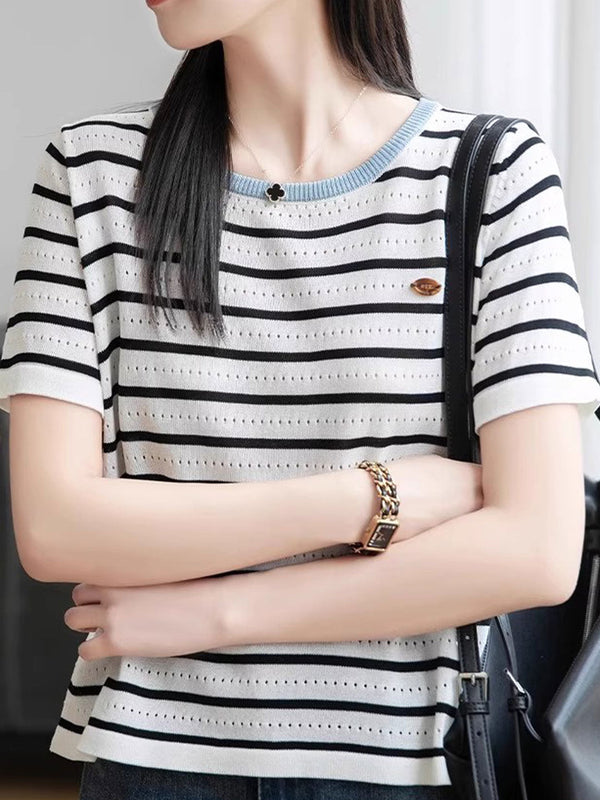 Rachel Casual Crew Neck Striped Knitted Top
