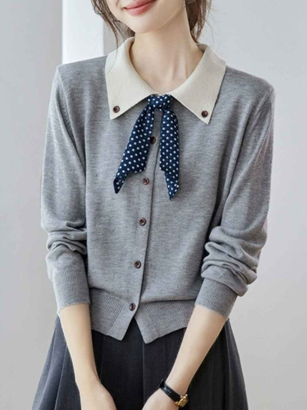 Bella Cute Doll Collar Bow Knitted Top