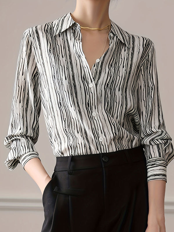 Maria Casual Lapel Striped Shirt