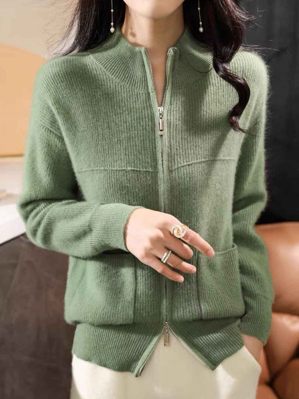Hannah Loose Turtleneck Zippered Knitted Cardigan