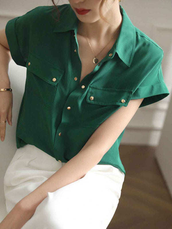 Makayla Retro Lapel Solid Color Shirt