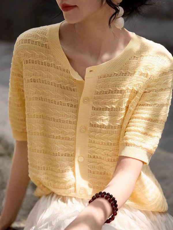 Nevaeh Loose Crew Neck Hollowed Knitted Top