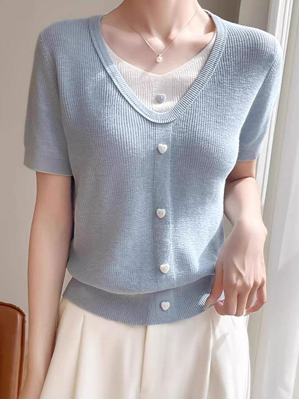 Angelina Casual V-neck Patchwork Knitted Top