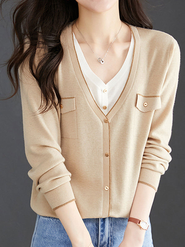 Olivia Loose V-Neck Mock Two-Piece Knitted Cardigan