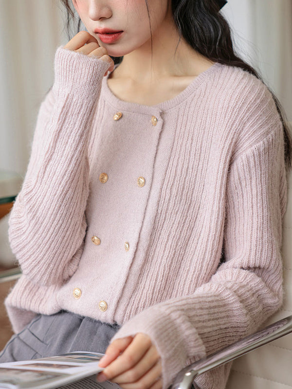 Emily Loose Crew Neck Double-Breasted Knitted Cardigan
