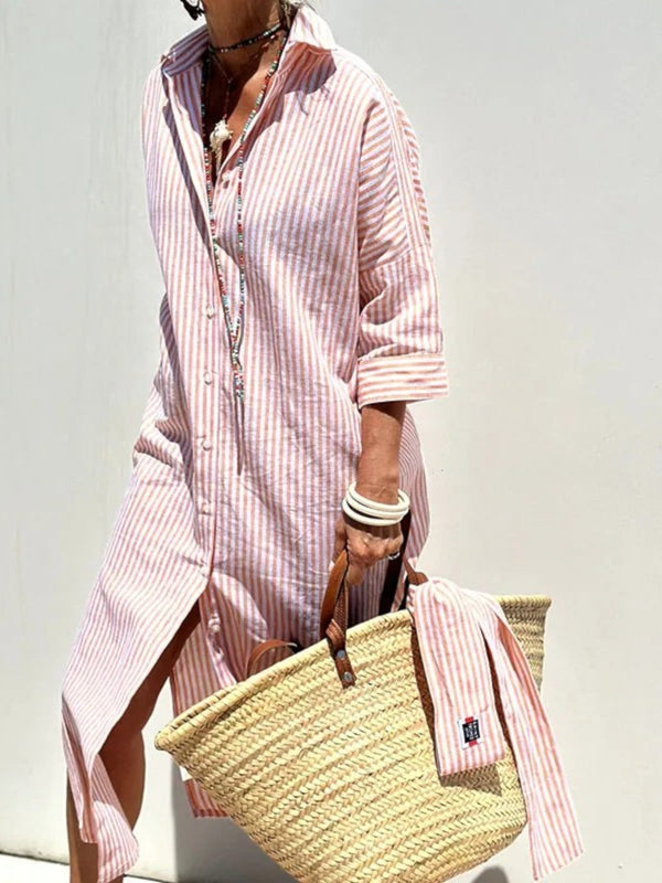 Hazel - Sophisticated Striped Comfort Midi Dress