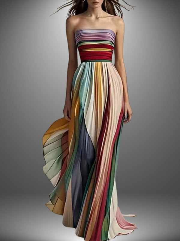 Chloe - Colorful Stripes Tube Top Maxi Dress