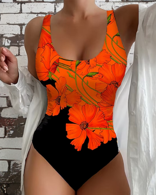 Lucy - Elegant One-Piece Swimsuit with Floral Print